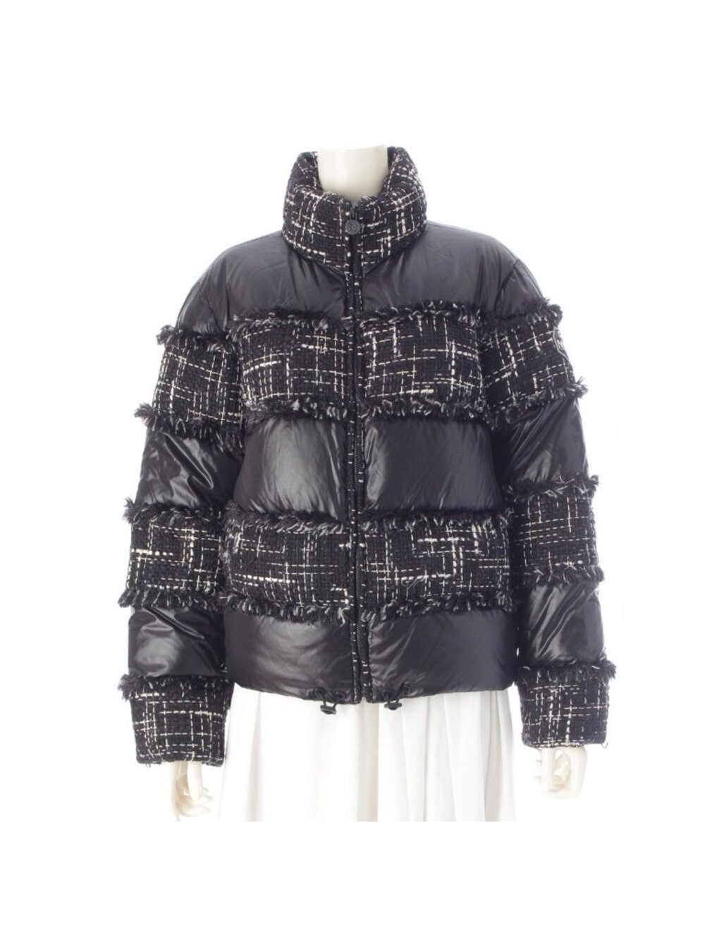 Chanel Coco Neige Tweed Contrast Down Jacket Black